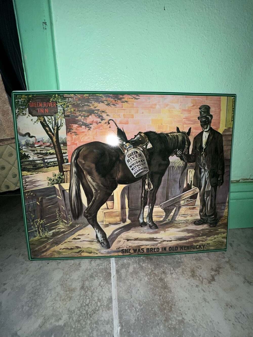 Green River Whiskey She Was Bred In Old Kentucky Tin Sign